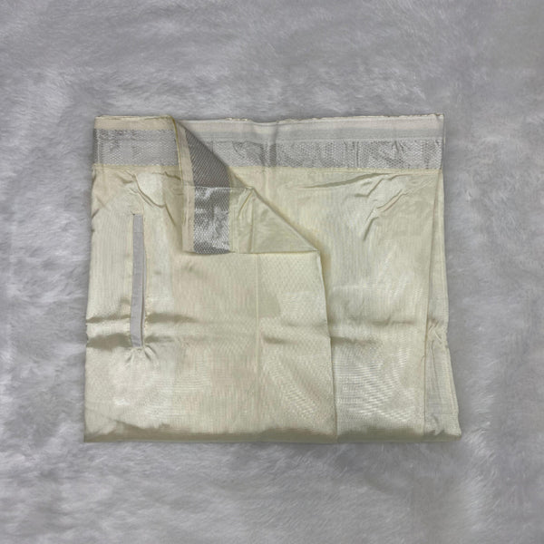 Horad Premium Art Silk Dad and Son Cream Shirt + Cream with FIR.Green+Silver Border Welcro Dhoti