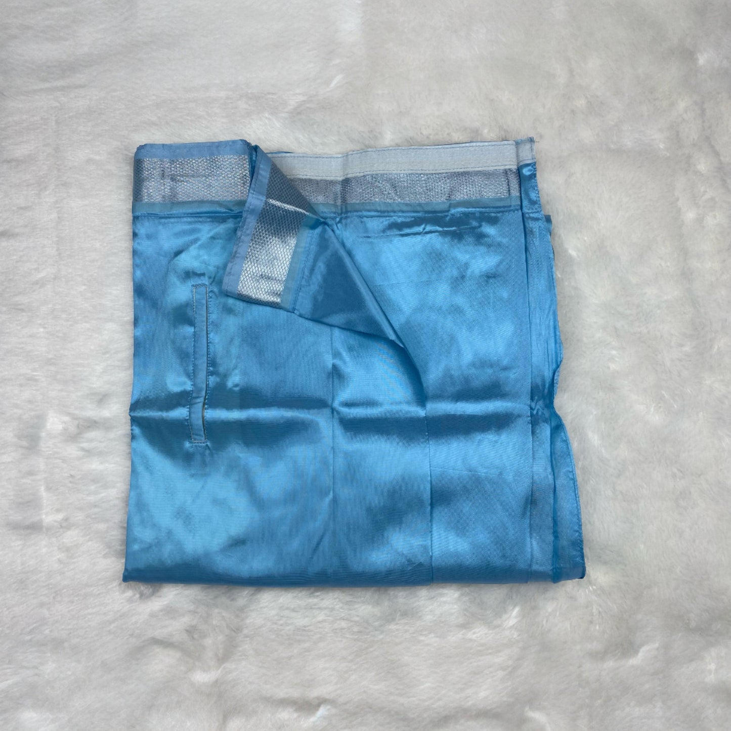 Horad Premium Art Silk Dad and Son Sky Blue Shirt + Welcro Dhoti + Angavastram