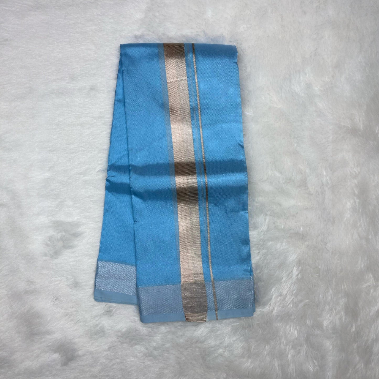 HORAD Premium Art Silk Sky Blue Dhoti + Angavastram + Belt (8X4)