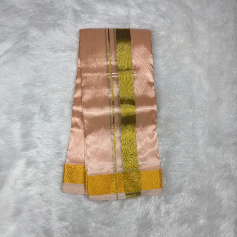 Horad Premium Art Silk Dad and Son Rose Gold Shirt + Dhoti + Angavastram