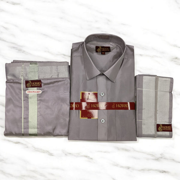 Horad Premium Art Silk Polar Violet Shirt + Welcro Dhoti + Angavastram