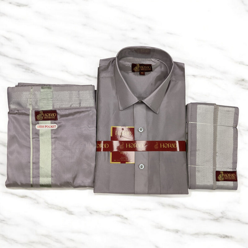 Horad Premium Art Silk Polar Violet Shirt + Welcro Dhoti + Angavastram