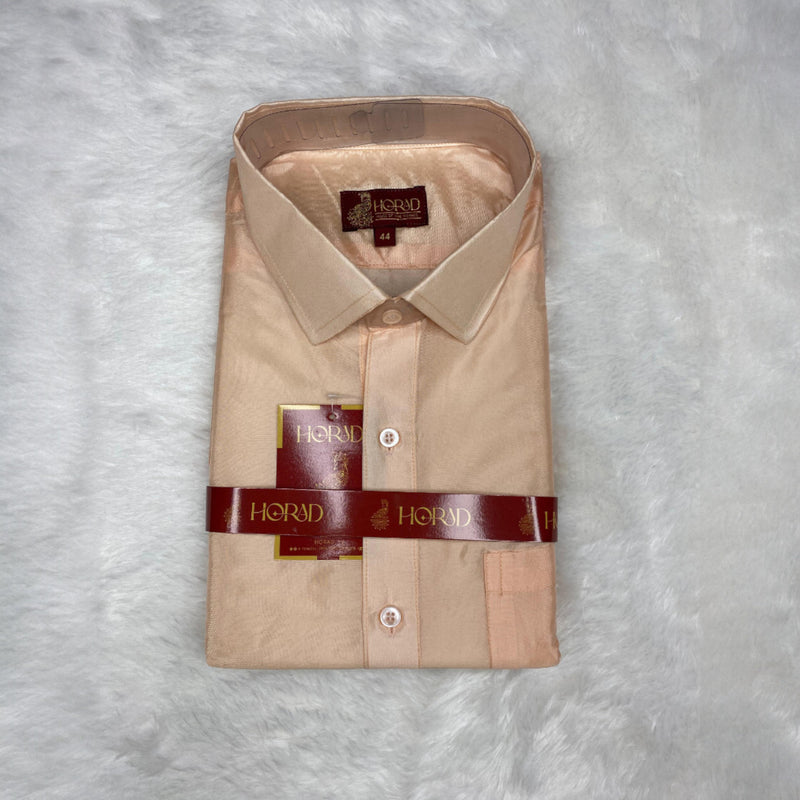 Horad Premium Art Silk Dad and Son RoseGold Shirt + Cream with RoseGold+Gold Border Dhoti
