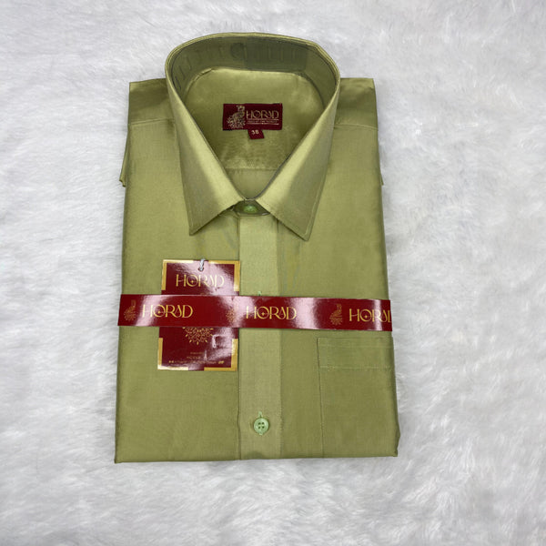 Horad Premium Art Silk Dad and Son FIR.Green Shirt + Cream with FIR.Green+Silver Border Welcro Dhoti