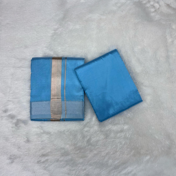 HORAD Premium Art Silk Sky Blue Dhoti with Shirt Material