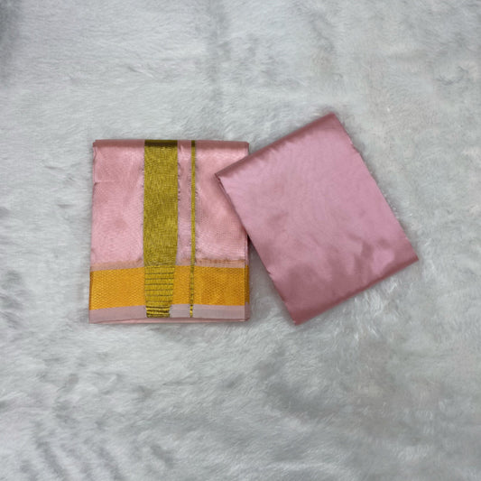 HORAD Premium Art Silk Petal Pink Dhoti with Shirt Material