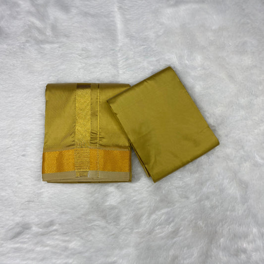 HORAD Premium Art Silk Dark Gold Dhoti with Shirt Material