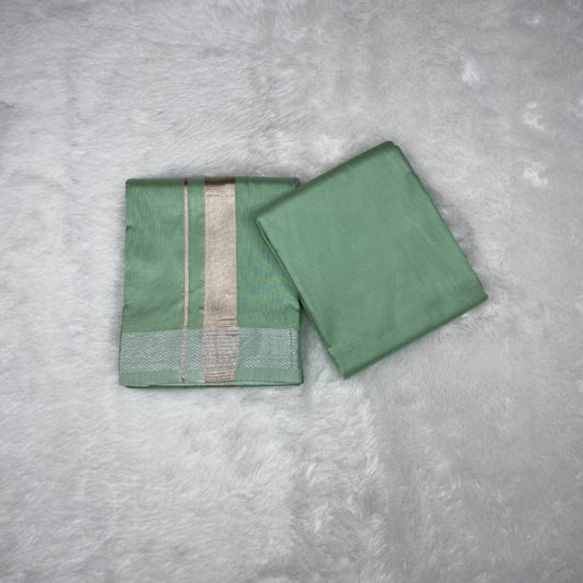 HORAD Premium Art Silk Pista Green Dhoti with Shirt Material