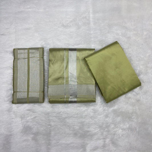 HORAD Premium Art Silk FIR.Green Shirt Material (3 Meter) + (9X5) Dhoti + Angavastram