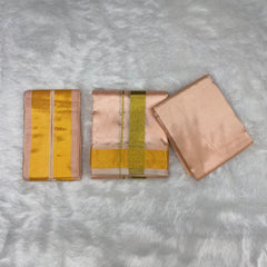 HORAD Premium Art Silk Rose Gold Dhoti with Shirt Material + Angavastram