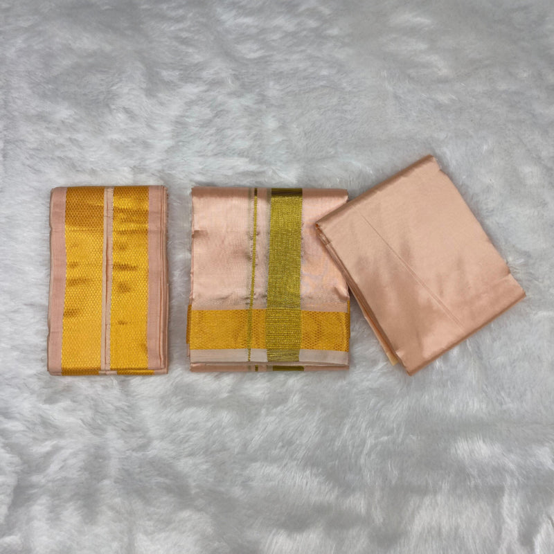 HORAD Premium Art Silk Rose Gold Dhoti with Shirt Material + Angavastram