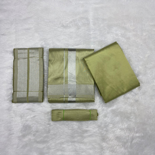 HORAD Premium Art Silk FIR.Green Dhoti with Shirt Material + Angavastram + Belt