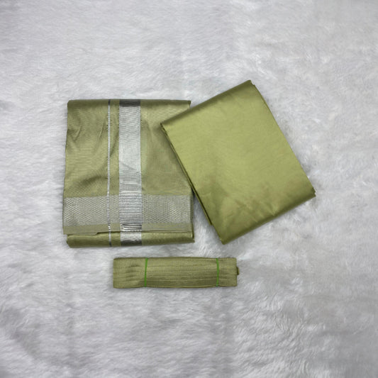 HORAD Premium Art Silk FIR.Green Dhoti with Shirt Material + Belt