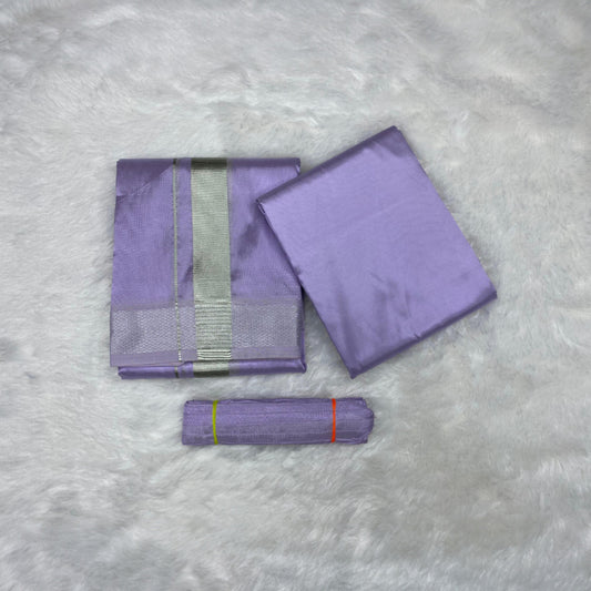 HORAD Premium Art Silk Lavender Dhoti with Shirt Material + Angavastram