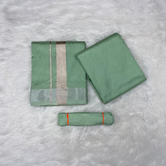 HORAD Premium Art Silk Pista Green Dhoti with Shirt Material + Belt