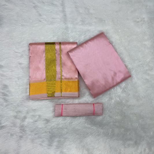 HORAD Premium Art Silk Petal Pink Dhoti with Shirt Material + Belt