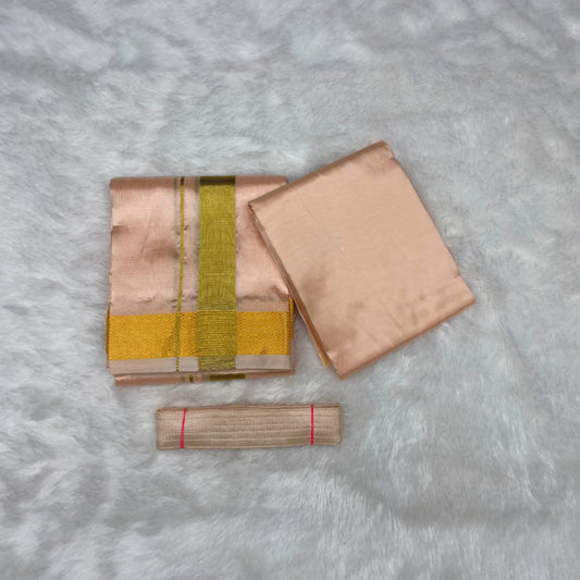 HORAD Premium Art Silk Rose Gold Dhoti with Shirt Material + Belt