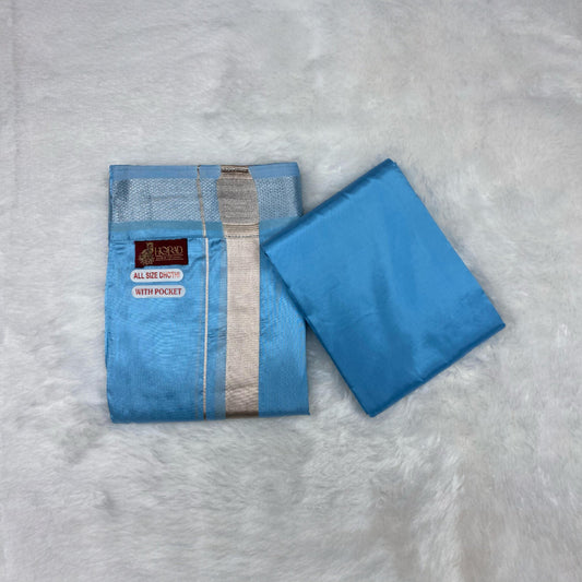 HORAD Premium Art Silk Sky Blue Welcro Dhoti with Shirt Material
