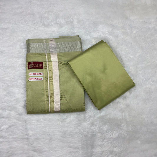 HORAD Premium Art Silk FIR.Green Welcro Dhoti with Shirt Material