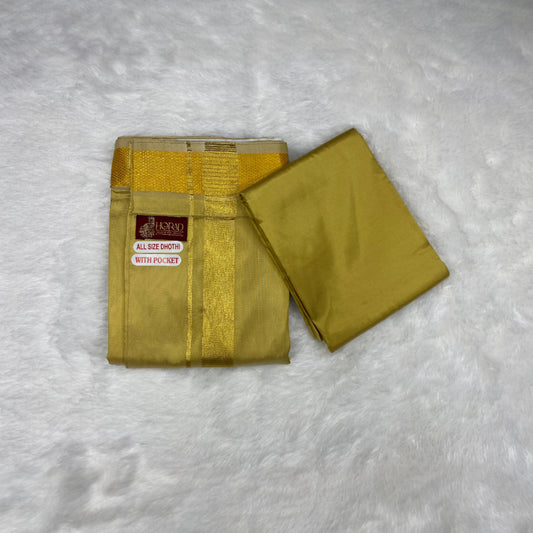 HORAD Premium Art Silk Dark Gold Welcro Dhoti with Shirt Material