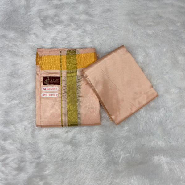HORAD Premium Art Silk Rose Gold Welcro Dhoti with Shirt Material