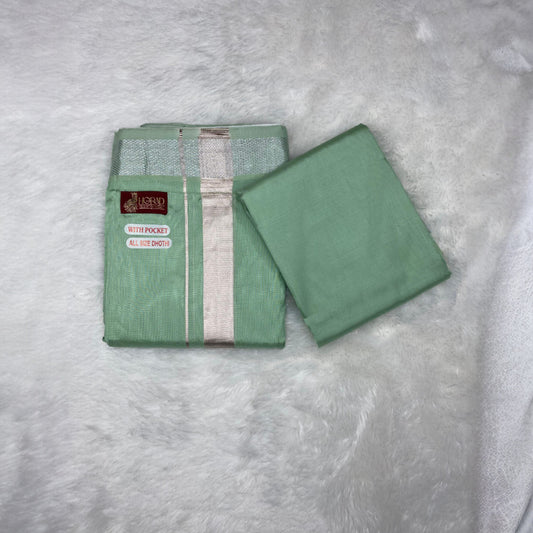 HORAD Premium Art Silk Pista Green Welcro Dhoti with Shirt Material
