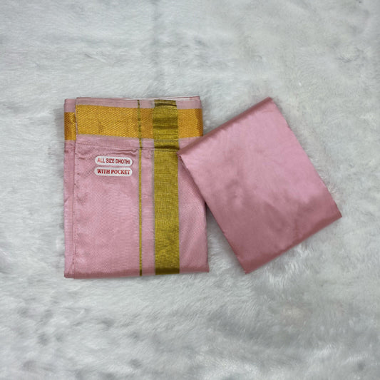 HORAD Premium Art Silk Petal Pink Welcro Dhoti with Shirt Material