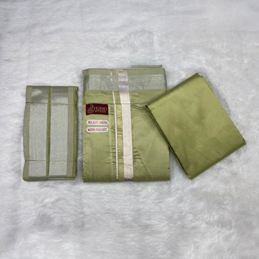HORAD Premium Art Silk FIR.Green Welcro Dhoti with Shirt Material + Angavastram