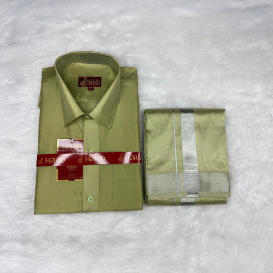 Horad Premium Art Silk FIR.Green Shirt + Dhoti