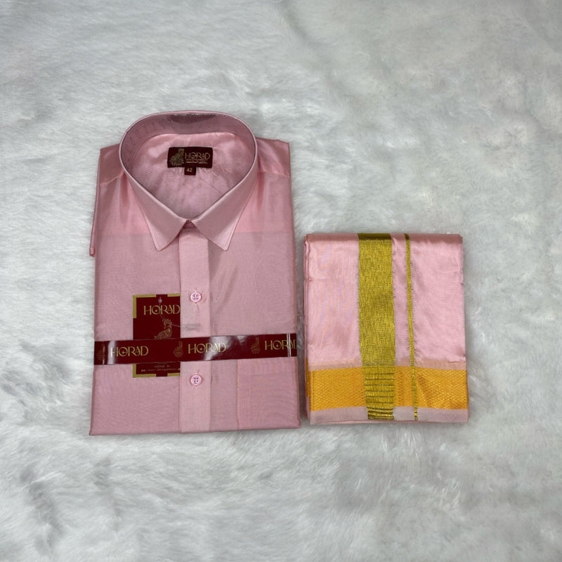 Horad Premium Art Silk Petal Pink Shirt +Dhoti