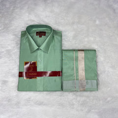 Horad Premium Art Silk Pista Green Shirt + Dhoti