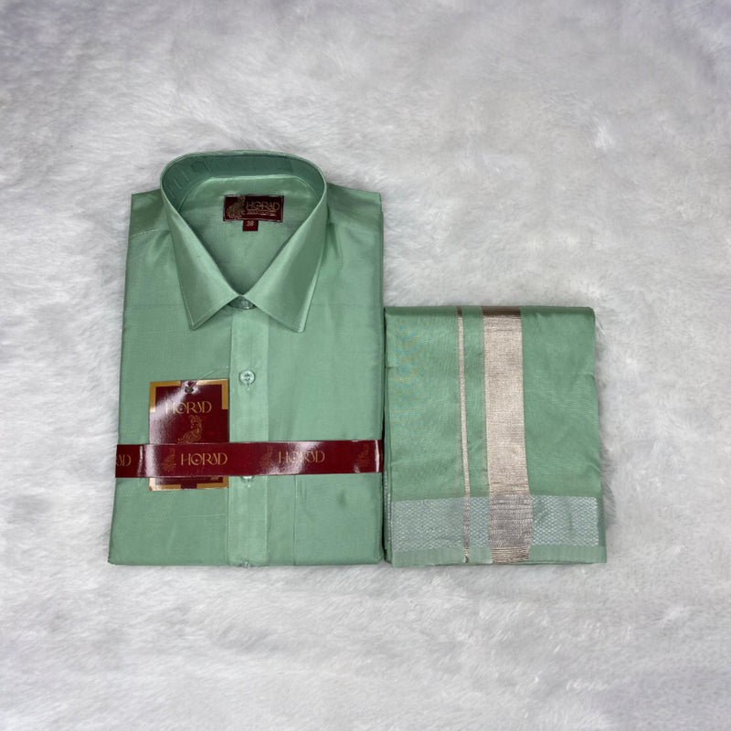 Horad Premium Art Silk Pista Green Shirt + Dhoti