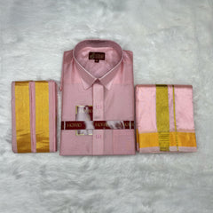 Horad Premium Art Silk Petal Pink Shirt + Dhoti + Angavastram