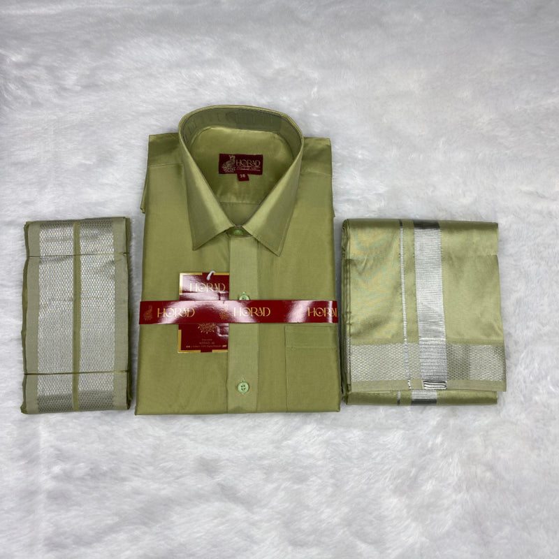 Horad Premium Art Silk FIR.Green Shirt + Dhoti +  Angavastram