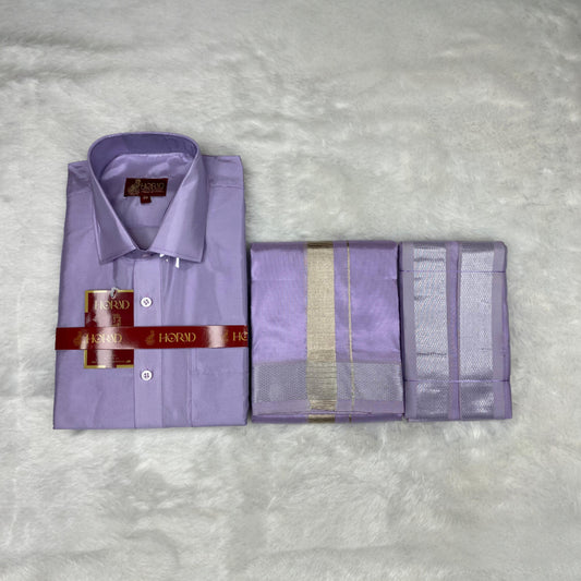 Horad Premium Art Silk Lavender Shirt + Dhoti +  Angavastram