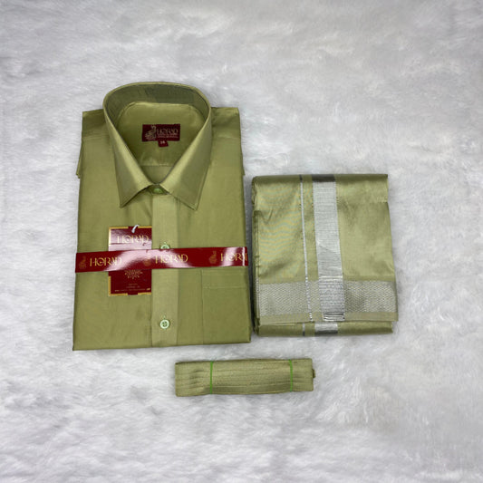 Horad Premium Art Silk FIR.Green Shirt + Dhoti + Belt