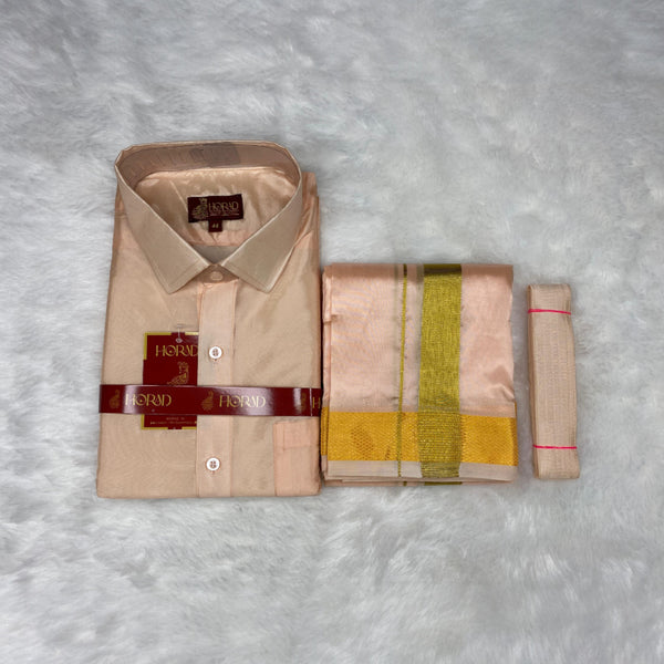 Horad Premium Art Silk Rose Gold Shirt + Dhoti + Belt