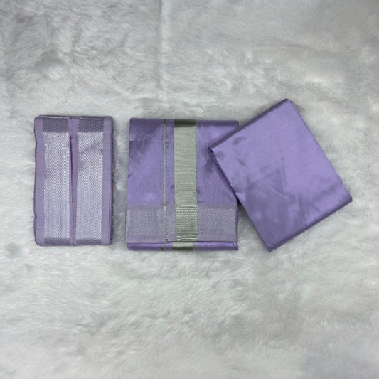 HORAD Premium Art Silk Lavender Shirt Material (3 Meter) + (9X5) Dhoti + Angavastram