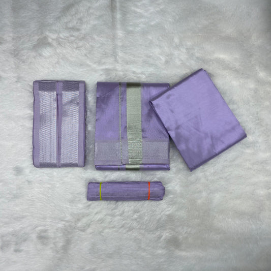 HORAD Premium Art Silk Lavender Shirt Material (3 Meter) + (9X5) Dhoti + Angavastram + Belt