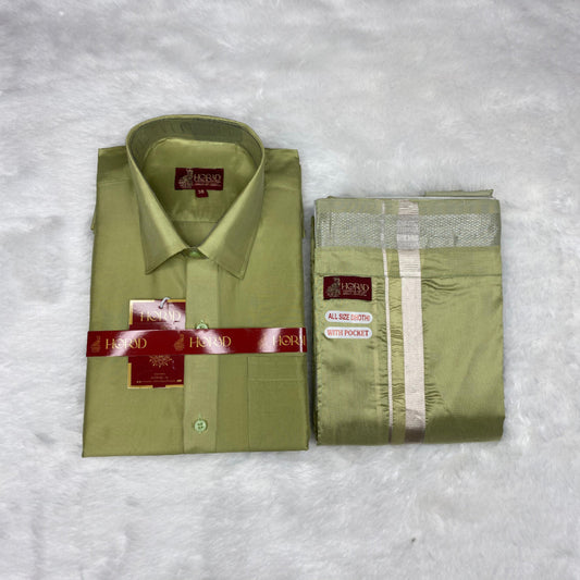 Horad Premium Art Silk FIR.Green Shirt + Welcro Dhoti