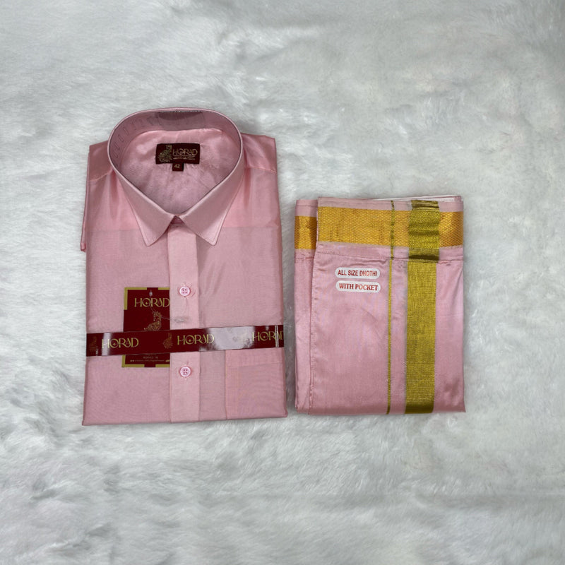 Horad Premium Art Silk Petal Pink Shirt + Welcro Dhoti