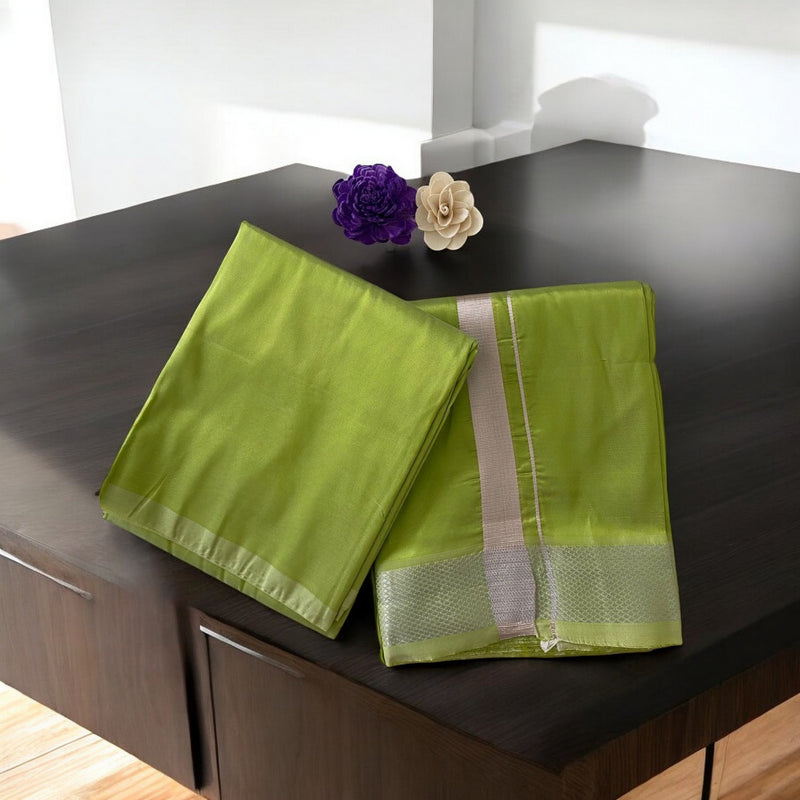 HORAD Premium Art Silk S.Green Dhoti with Shirt Material