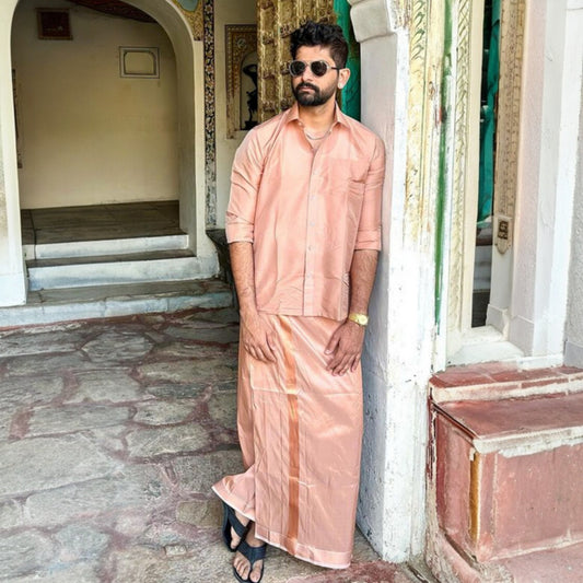 Horad Premium Art Silk Copper  Shirt + Welcro Dhoti