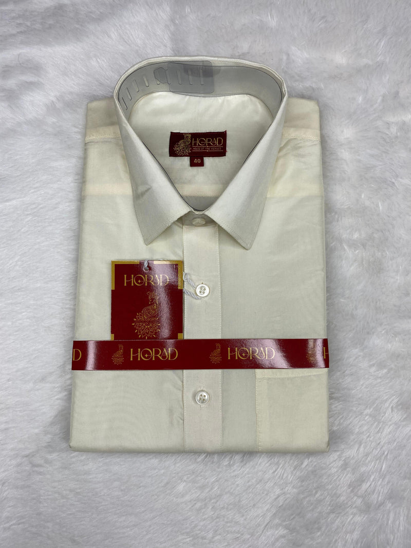Horad Premium Art Silk Cream Shirt + Cream with Rose Gold+Silver Border Dhoti
