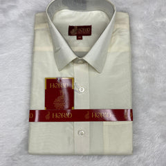 Horad Premium Art Silk Cream Shirt + Cream with Rose Gold+Silver Border Dhoti