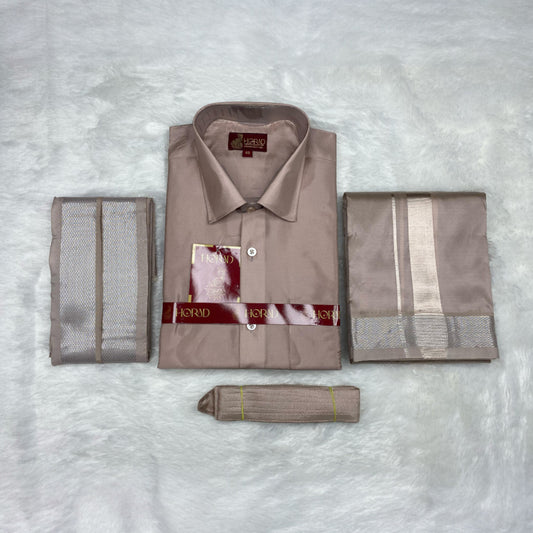 Horad Premium Art Silk Sandstone  Shirt + Dhoti +  Angavastram + Belt