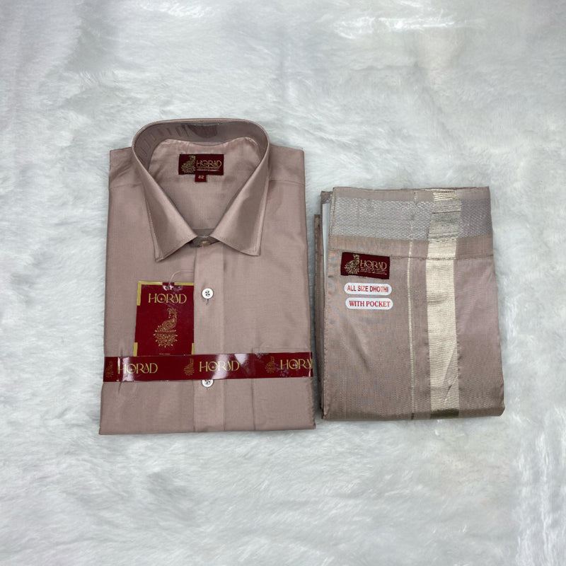 Horad Premium Art Silk Sandstone Shirt + Welcro Dhoti