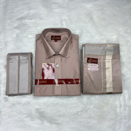 Horad Premium Art Silk Sandstone Shirt + Welcro Dhoti + Angavastram