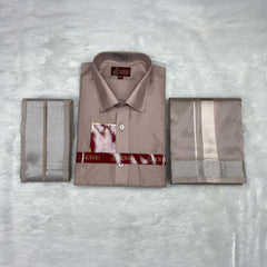 Horad Premium Art Silk Sandstone Shirt + Dhoti +  Angavastram