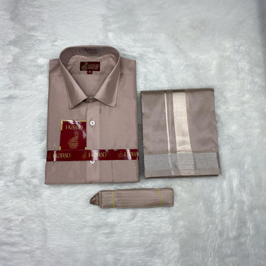 Horad Premium Art Silk Sandstone  Shirt + Dhoti + Belt